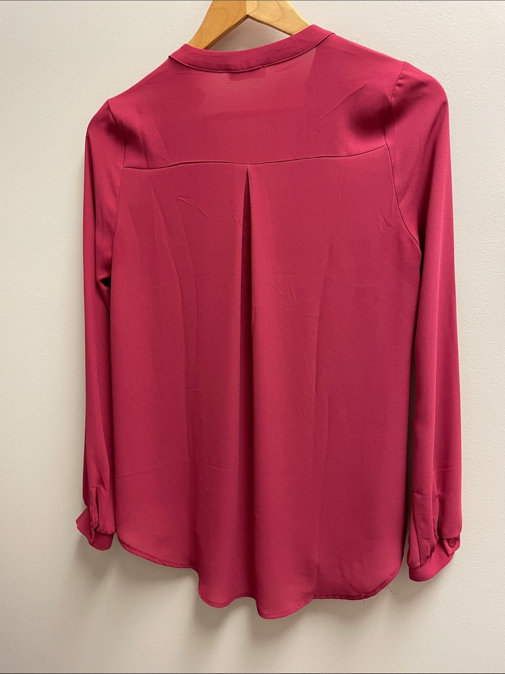 Lush Deep Raspberry V-Neck Long-Sleeve Blouse - Picture 3 of 3